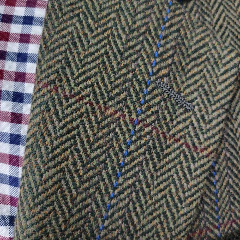 VTG Corbin Men's Tweed Sport Coat Blazer Two Button Plaid Herringbone Size 42R‎